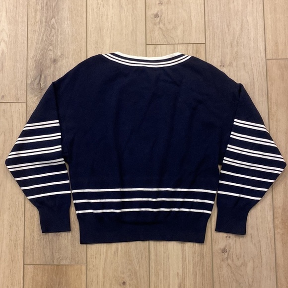 Express Balloon Sleeve Sweater Navy White Nautical Preppy Boat Neck - Picture 7 of 11